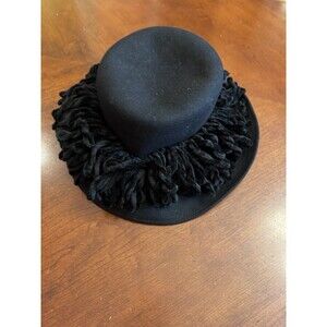 Vintage Accessorize Black  100%  Wool Wide Brim 8” Made In UK